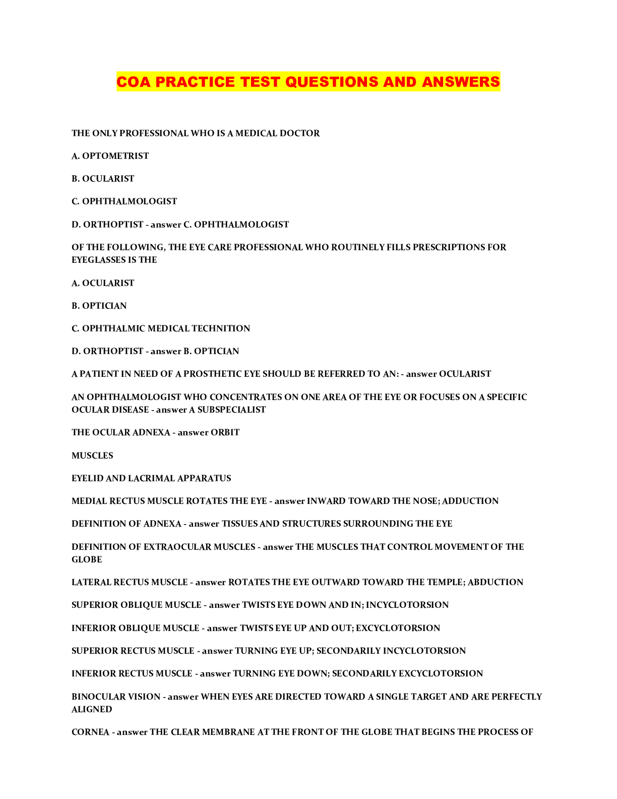 Preview image of COA PRACTICE TEST QUESTIONS AND ANSWERS document